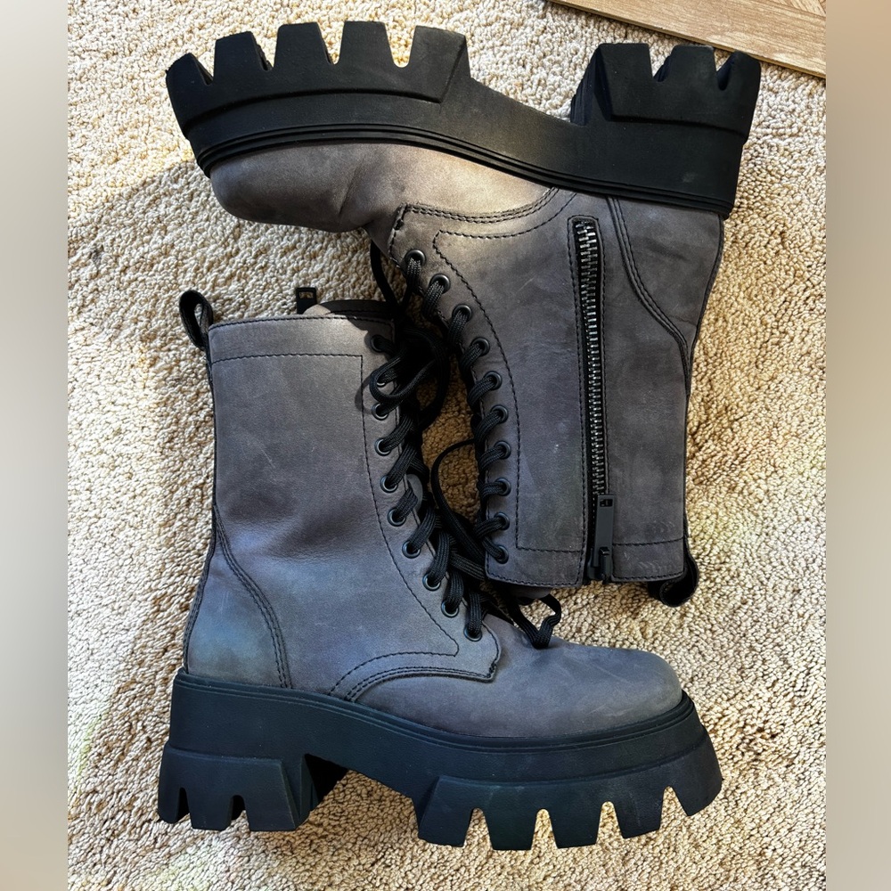 Thursday Dynasty Combat Platform Matte Leather Boots Size 7